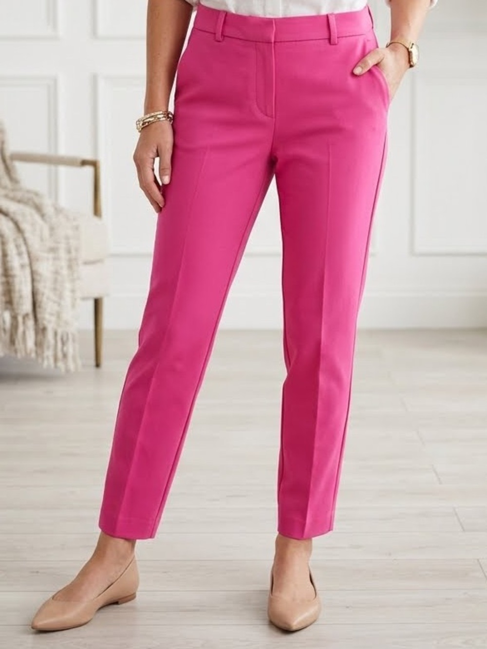 H&M Pants Chino Slim Fit Bright Pink Tailored pockets preppy dopamine casual 14